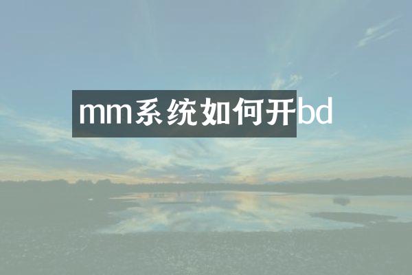 mm系统如何开bd