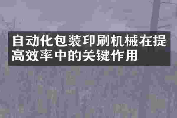 自动化包装印刷机械在提高效率中的关键作用